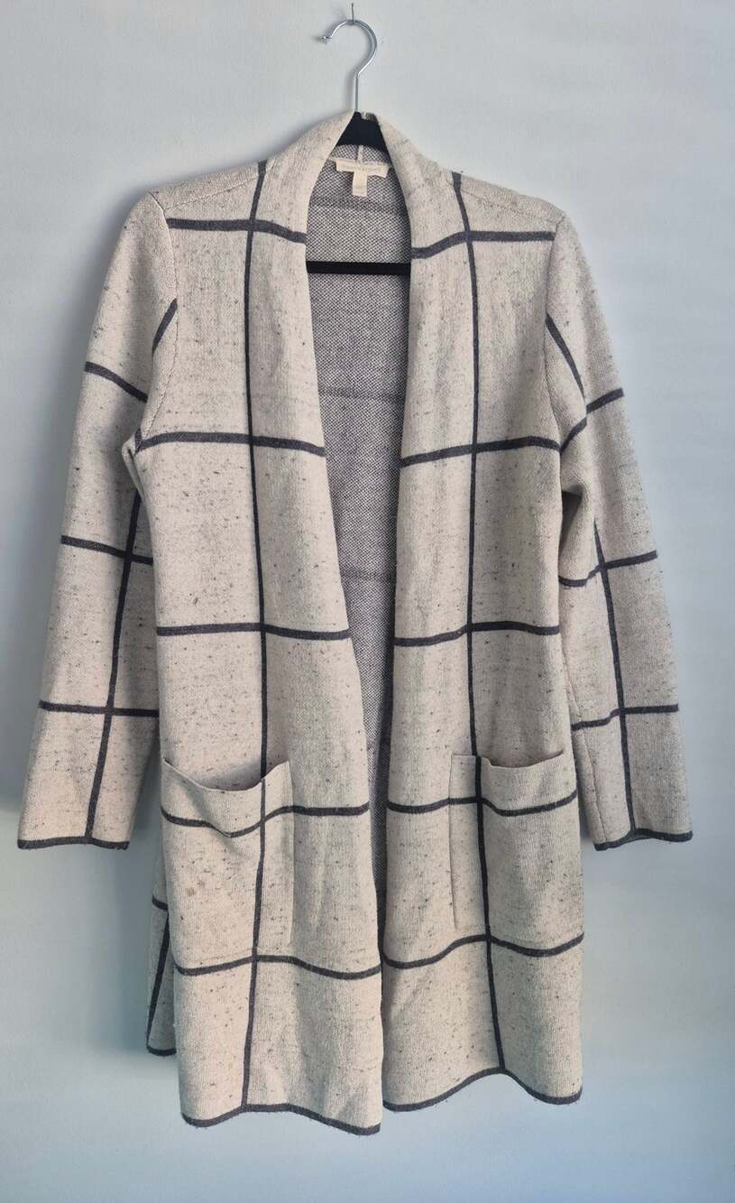 Eileen Fisher Windowpane Open Front Cardigan Sweater